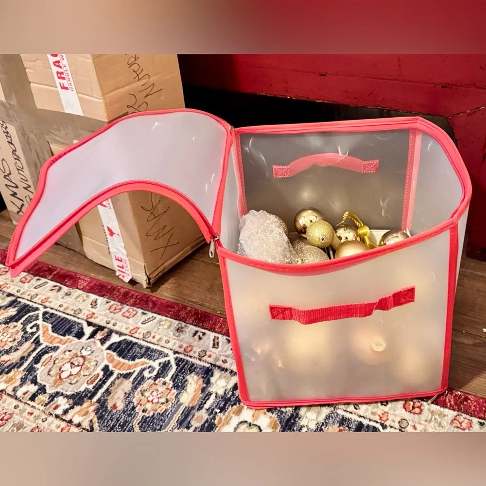30” Christmas Tree Ornament Storage Box Organizer w Cardboard Inserts for Balls